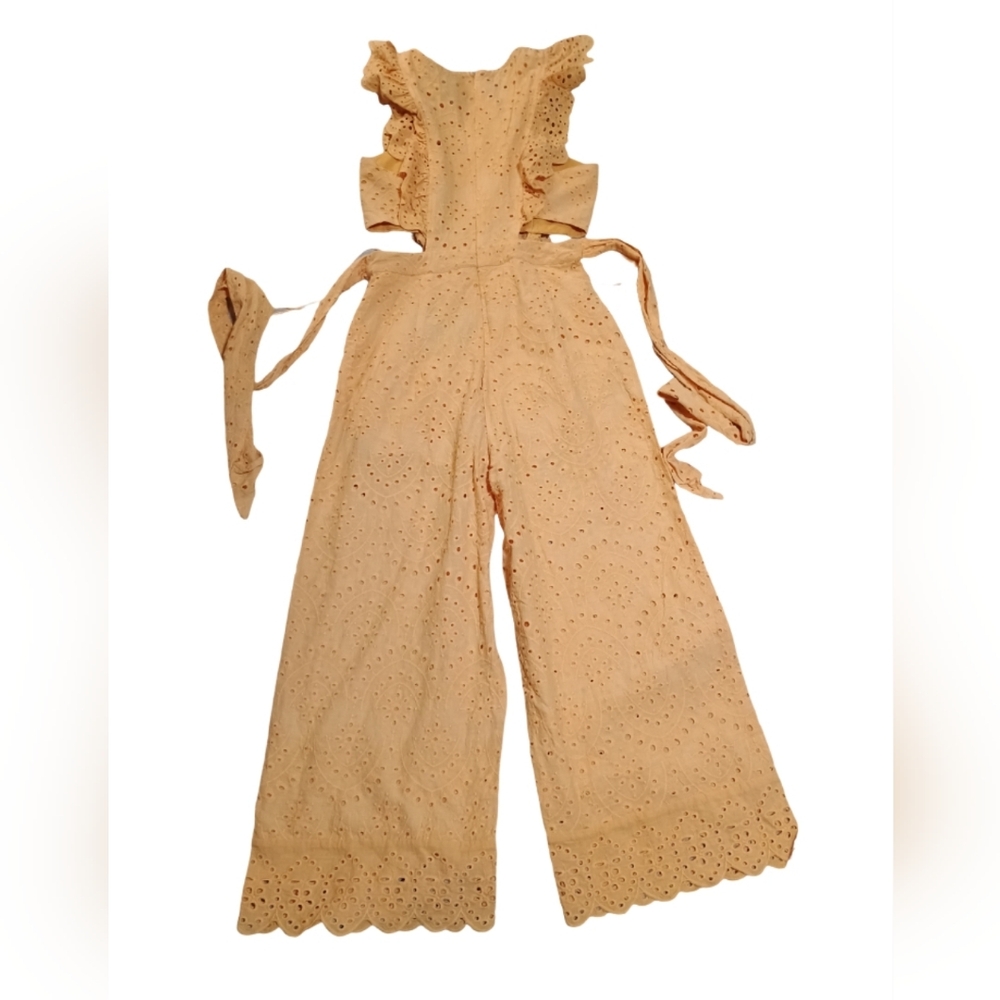 Fashion Nova Peach Eyelet Ruffle-Strap Wide-Leg Jumpsuit NWT - Picture 2 of 5